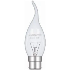 Luxram 40W 240V BC B22 Bent Tip Candle Flared Candelux Clear Light Bulb