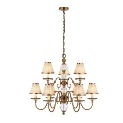 Interiors 1900 UL1PBSH-CA20P9B New Classics Tilburg Antique Brass 9Lt Pendant & Beige Shades
