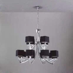 Mantra M0792 Akira Pendant 2 Tier 12 Light E14, Polished Chrome With Black Shades