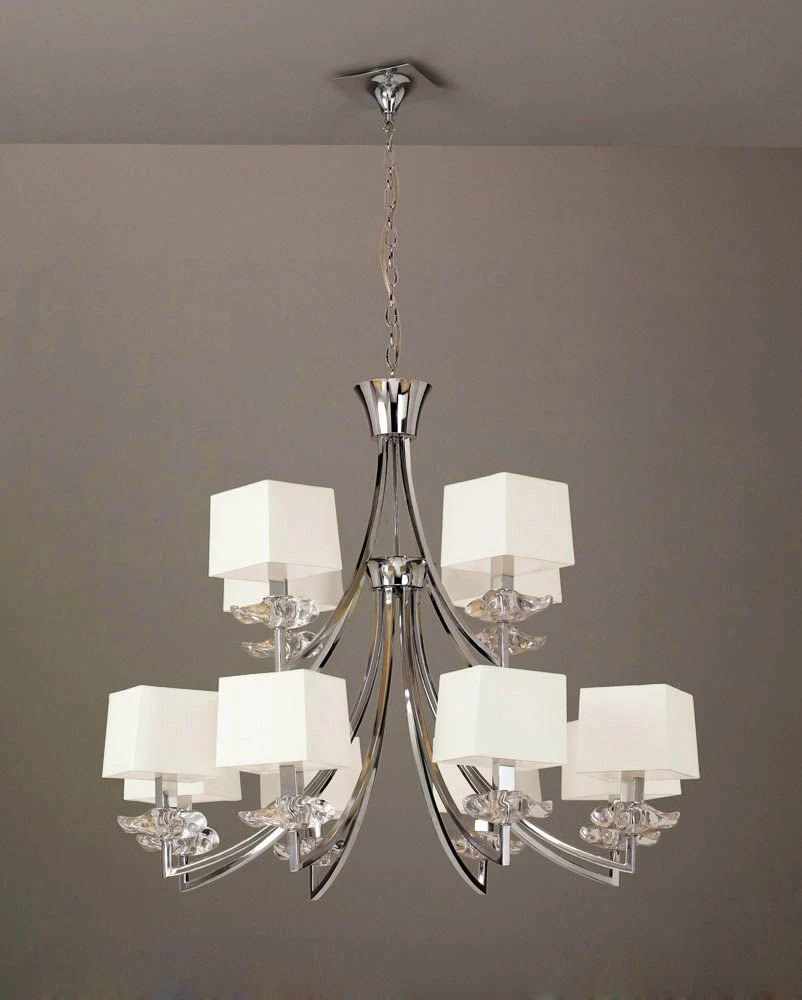 Mantra M0792/CS Akira Pendant 2 Tier 12 Light E14, Polished Chrome With Cream Shades 1 Mantra M0792/CS Akira Pendant 2 Tier 12 Light E14, Polished Chrome With Cream Shades