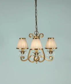 Interiors 1900 UL1PBSH-UL1P3B New Classics Oksana Antique Brass 3Lt Pendant & Beige Shades