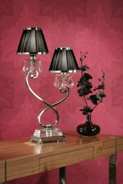 Interiors 1900 UL1TNSHB-UL1T2N New Classics Oksana Nickel Twin Table Lamp & Black Shades