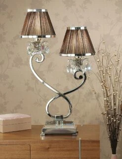 Interiors 1900 UL1TNSHC-UL1T2N New Classics Oksana Nickel Twin Table Lamp & Chocolate Shades