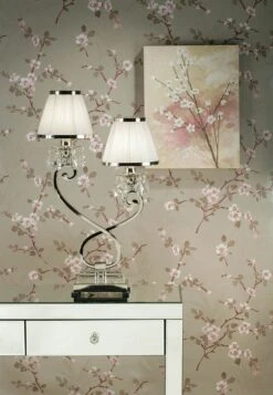 Interiors 1900 UL1TNSHW-UL1T2N New Classics Oksana Nickel Twin Table Lamp & White Shades