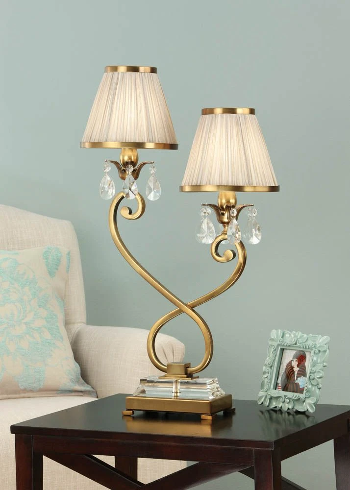Interiors 1900 UL1TBSH-UL1T2B New Classics Oksana Antique Brass Twin Table Lamp & Beige Shades 1 Interiors 1900 UL1TBSH-UL1T2B New Classics Oksana Antique Brass Twin Table Lamp & Beige Shades