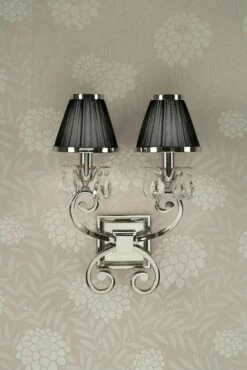 Interiors 1900 UL1PNSHB-UL1W2N New Classics Oksana Nickel Twin Wall Light & Black Shades
