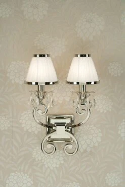 Interiors 1900 UL1PNSHW-UL1W2N New Classics Oksana Nickel Twin Wall Light & White Shades
