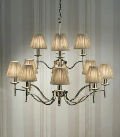 Interiors 1900 CA1SHN-CA1P12N New Classics Stanford Nickel 12Lt Pendant & Beige Shades