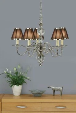 Interiors 1900 UL1PNSHC-CA20P5N New Classics Tilburg Nickel 5Lt Pendant & Chocolate Shades