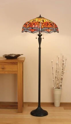 Interiors 1900 T077SH50-DK1F Tiffany Dragonfly Flame Floor Lamp