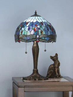 Interiors 1900 T009SH40-DB6 Tiffany Dragonfly Blue Medium Table Lamp