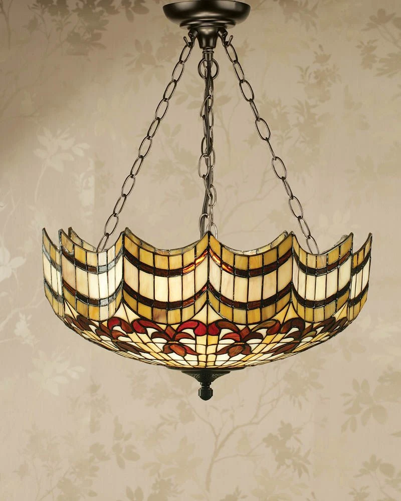 Interiors 1900 TG67SHFL-SU3C/ADJ Tiffany Vesta Large Inverted 3Lt Pendant 1 Interiors 1900 TG67SHFL-SU3C/ADJ Tiffany Vesta Large Inverted 3Lt Pendant