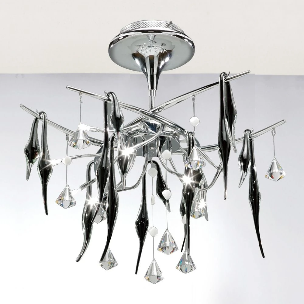 Diyas IL50410 Cygnet Polished Chrome/Black Glass/Crystal 10 Light Ceiling Light 1 Diyas IL50410 Cygnet Polished Chrome/Black Glass/Crystal 10 Light Ceiling Light