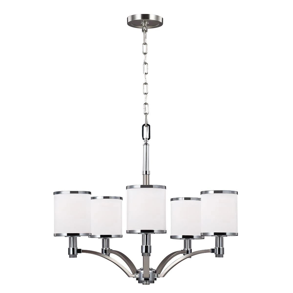 Feiss FE/PROSPECTPK5 Prospect Park Satin Nickel / Chrome 5 Light Chandelier Light 1 Feiss FE/PROSPECTPK5 Prospect Park Satin Nickel / Chrome 5 Light Chandelier Light