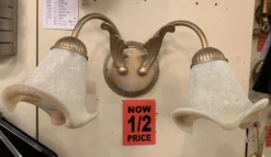 Elstead Lighting 2 Light Wall Light Florence Antique Gold Flared Glass Shades