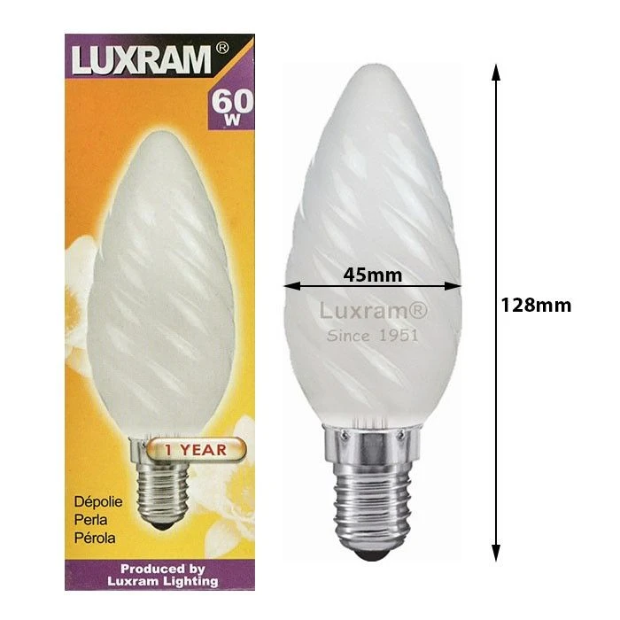 Luxram 60W 240V SES E14 45mm Twisted Pearl Large Candle