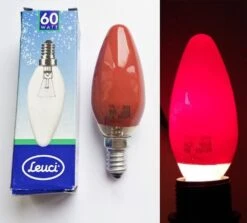 Leuci 60W 230V SES E14 Incandescent Red Coloured Candle Light Bulb