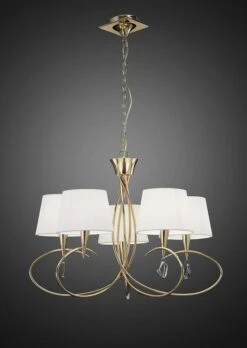 Mantra M1641FG Mara Pendant 5 Light E14, French Gold With Ivory White Shades