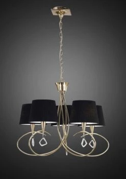 Mantra M1641FG/BS Mara Pendant 5 Light E14, French Gold With Black Shades