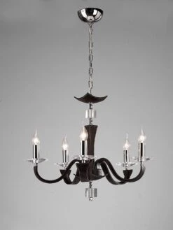 Diyas IL31045 Nardini Polished Chrome/Dark Brown Faux Leather/Crystal 5 Light Pendant Light