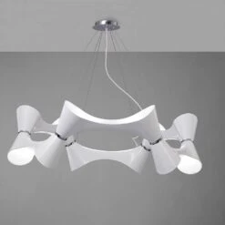 Mantra M1543 Ora Pendant 12 Twisted Round Light E27, Gloss White/White Acrylic/Polished Chrome