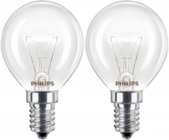 2x Philips 40W 230V SES E14 Dimmable 2700K Warm White P45 Round Clear Light Bulb