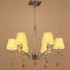 Mantra M0342AB Siena Pendant Round 6 Light E14, Antique Brass With Amber Cream Shades And Amber Crystal