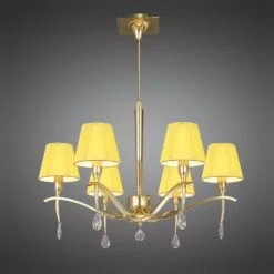 Mantra M0342PB Siena Pendant Round 6 Light E14, Polished Brass With Amber Cream Shades And Clear Crystal