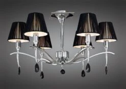Mantra M0344 Siena Semi Ceiling Round 6 Light E14, Polished Chrome With Black Shades And Black Crystal