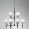 Mantra M3850 Tiffany Pendant 2 Tier 12+12 Light E14, Polished Chrome With White Shades & Clear Crystal