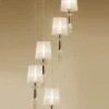 Mantra M3857FG Tiffany Pendant 5+5 Light E27 Spiral, French Gold With Cream Shades & Clear Crystal