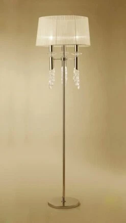 Mantra M3869FG Tiffany Floor Lamp 3+3 Light E27, French Gold With Cream Shade & Clear Crystal