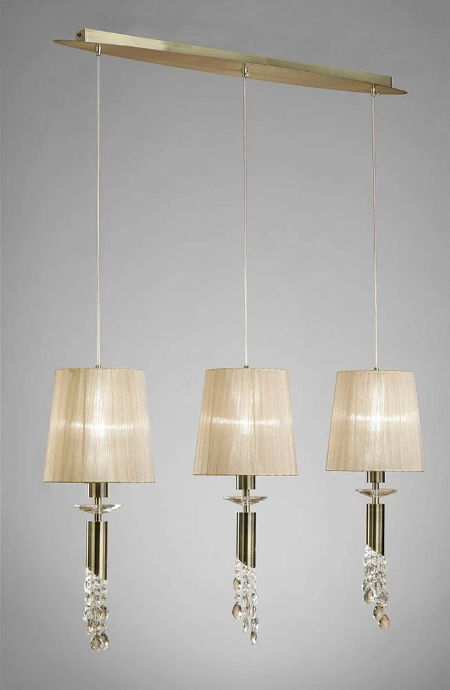 Mantra M3875 Tiffany Pendant 3+3 Light E27 Line, Antique Brass With Soft Bronze Shades & Clear Crystal 1 Mantra M3875 Tiffany Pendant 3+3 Light E27 Line, Antique Brass With Soft Bronze Shades & Clear Crystal